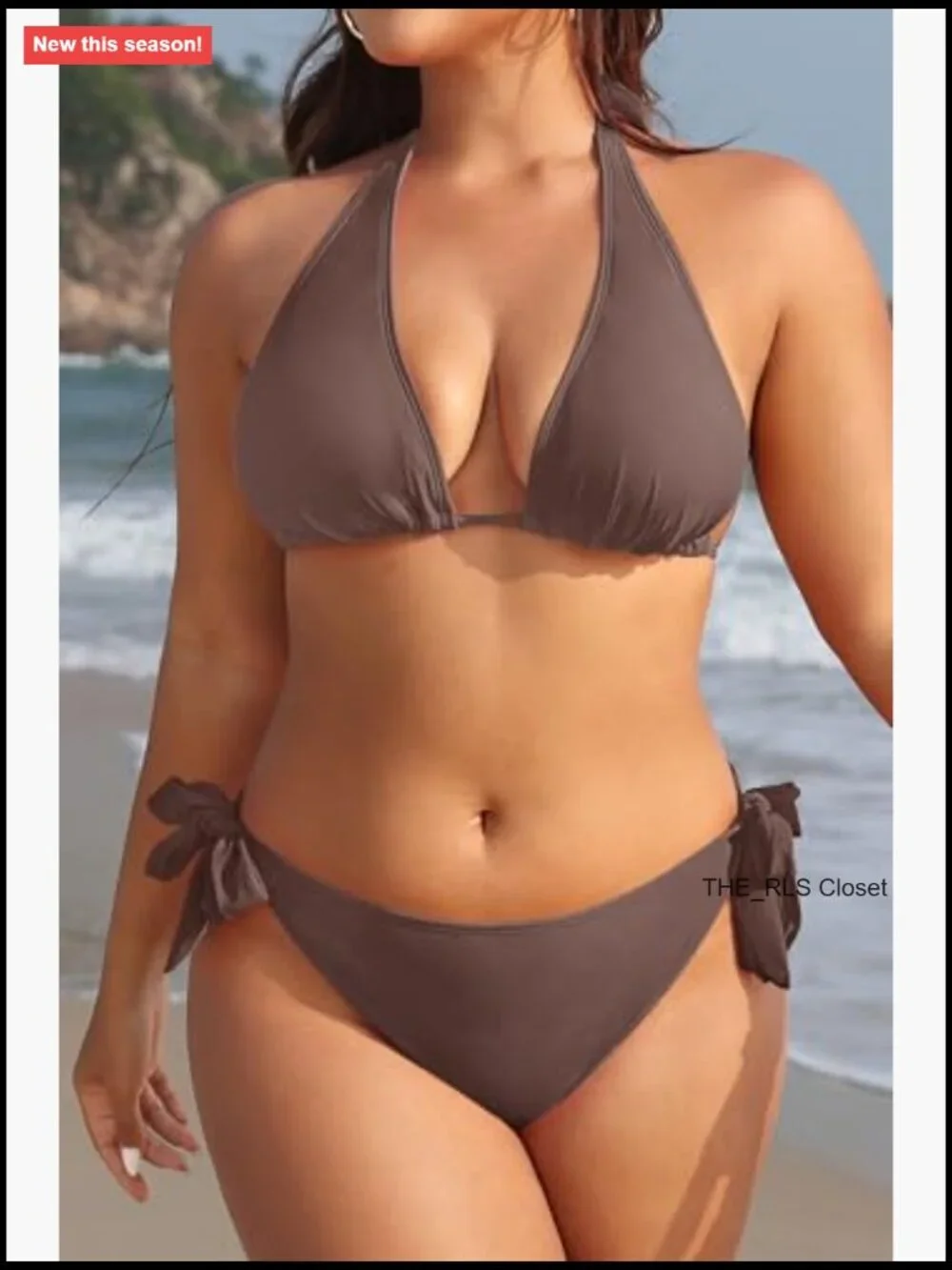 Plus Size Triangle Bikini Set Halter Tie Side Swimsuit